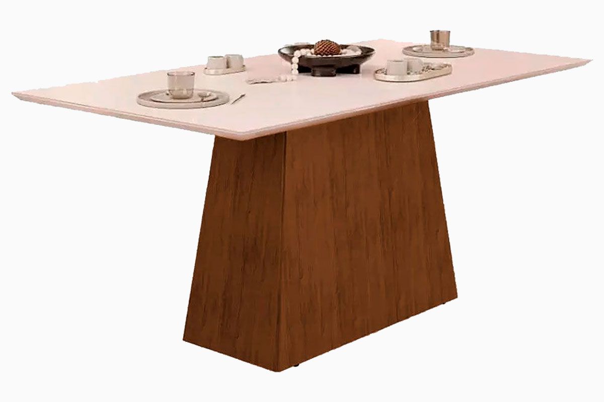 Sala de Jantar Completa Dulce c/ Tampo Madeirado c/ Vidro Reto 180x90cm e 6 Cadeiras Talia - DJ Móveis