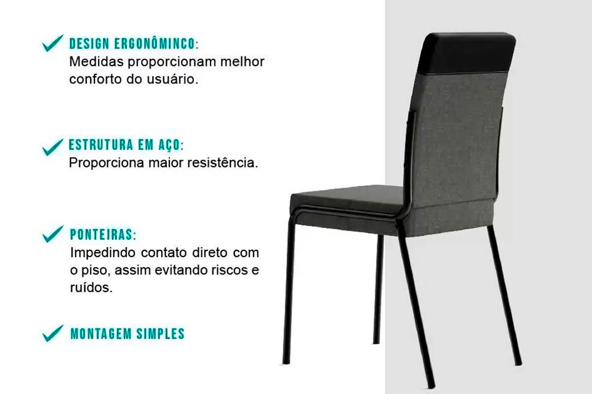 Sala Jantar Mesa Stellar 1598 Aço c/ Tampo Madeirado 120x80cm e 4 Cadeiras Duo - Carraro