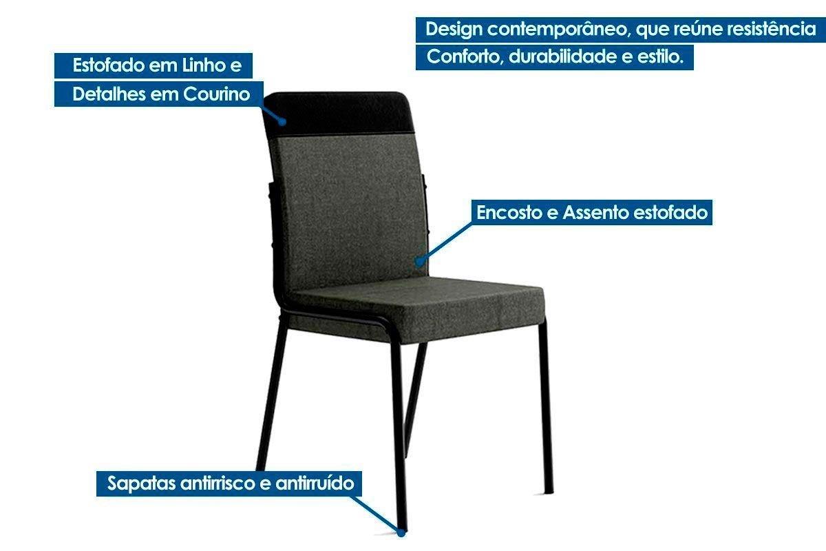 Sala Jantar Mesa Stellar 1598 Aço c/ Tampo Madeirado 120x80cm e 4 Cadeiras Duo - Carraro