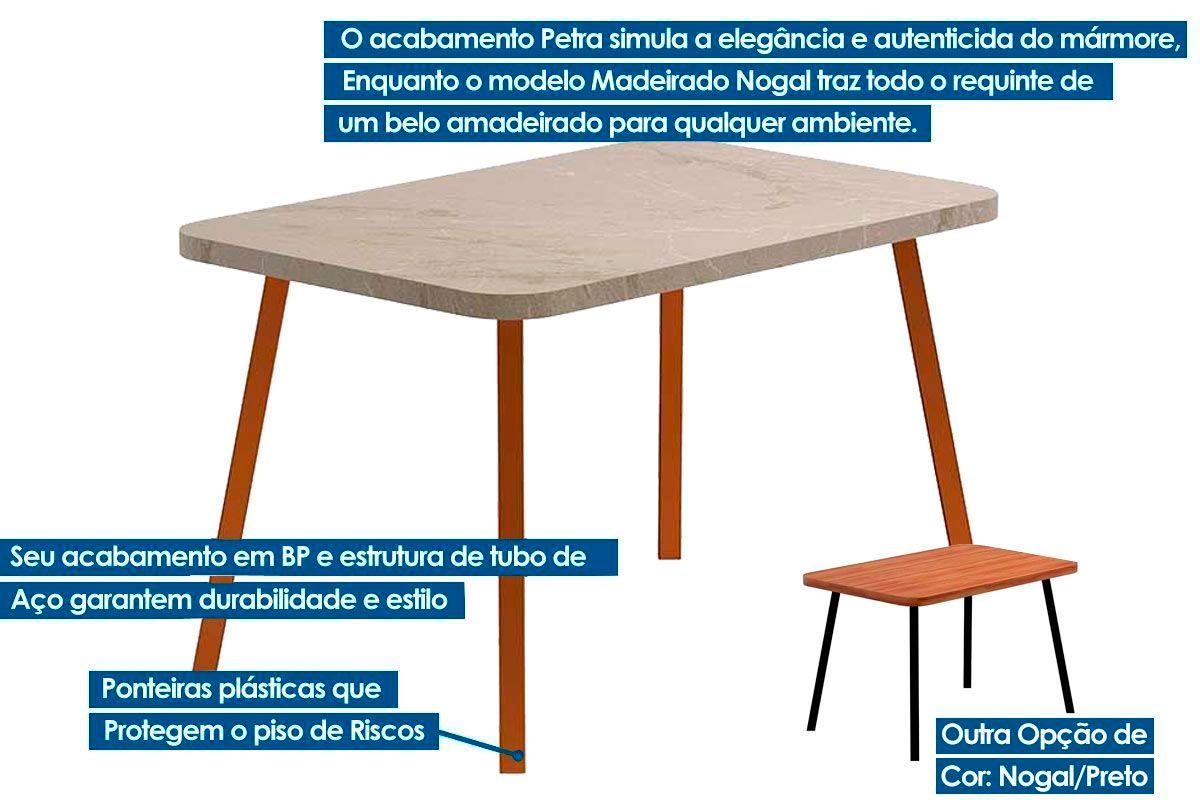 Sala Jantar Mesa Stellar 1598 Aço c/ Tampo Madeirado 120x80cm e 4 Cadeiras Duo - Carraro