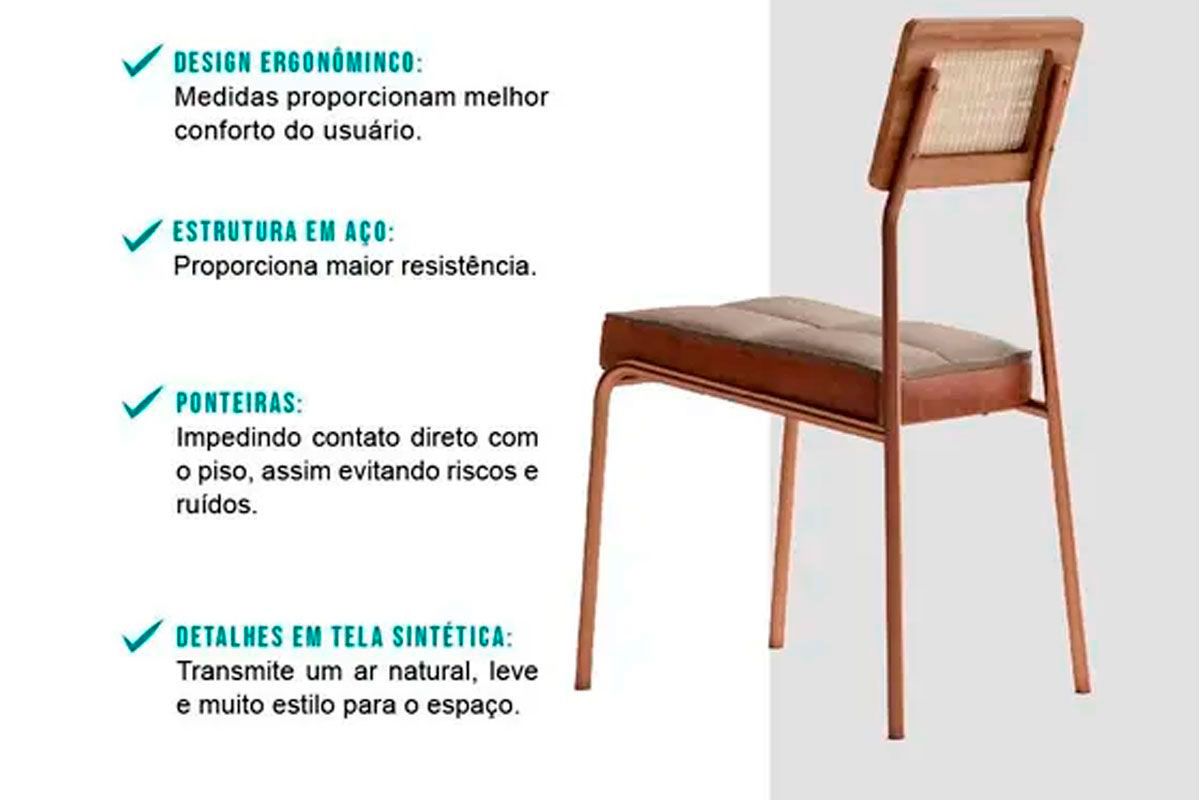 Sala de Jantar Completa Stellar 1598 Aço c/ Tampo Madeirado 120x80cm e 4 Cadeiras Lux - Carraro