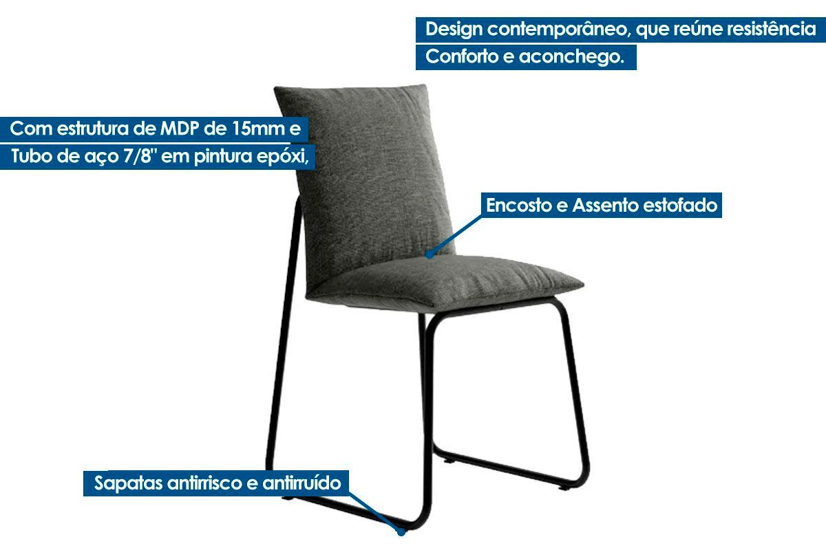Sala Jantar Mesa Stellar 1598 Aço c/ Tampo Madeirado 120x80cm e 4 Cadeiras Soft - Carraro