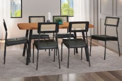 Sala de Jantar Completa Stellar 1597 Aço c/ Tampo Madeirado 160x90cm e 6 Cadeiras Lux - Carraro