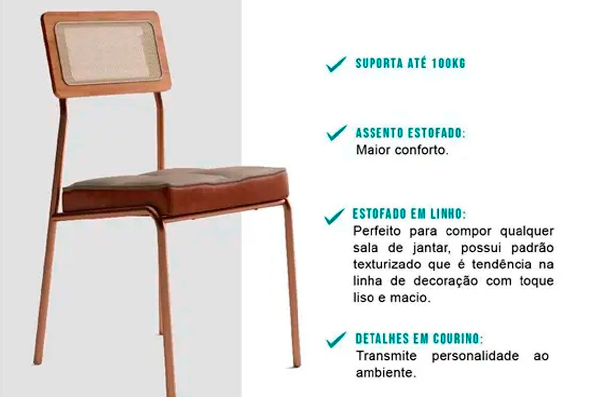 Sala de Jantar Completa Stellar 1597 Aço c/ Tampo Madeirado 160x90cm e 6 Cadeiras Lux - Carraro