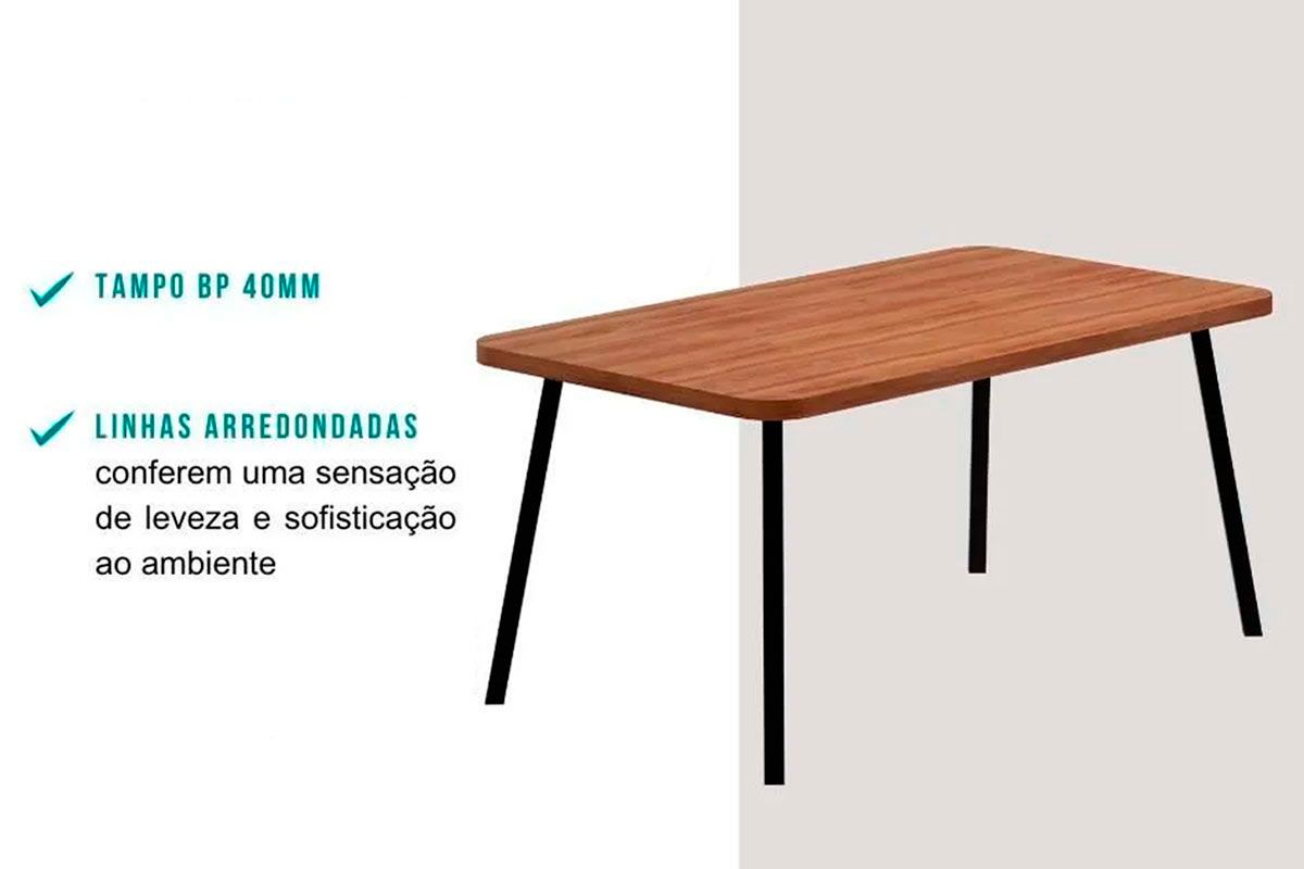 Sala de Jantar Completa Stellar 1597 Aço c/ Tampo Madeirado 160x90cm e 6 Cadeiras Lux - Carraro