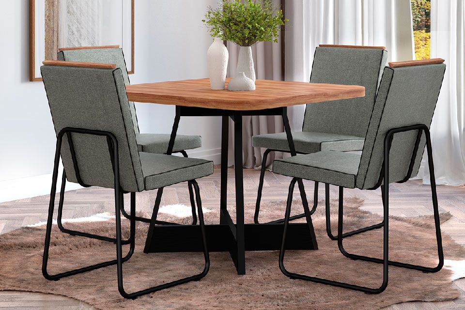 Sala de Jantar Completa Átria 1593 Aço c/ Tampo Madeirado 90x90cm e 4 Cadeiras Lira - Carraro