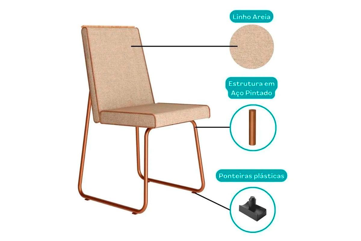 Sala de Jantar Completa Átria 1593 Aço c/ Tampo Madeirado 90x90cm e 4 Cadeiras Lira - Carraro