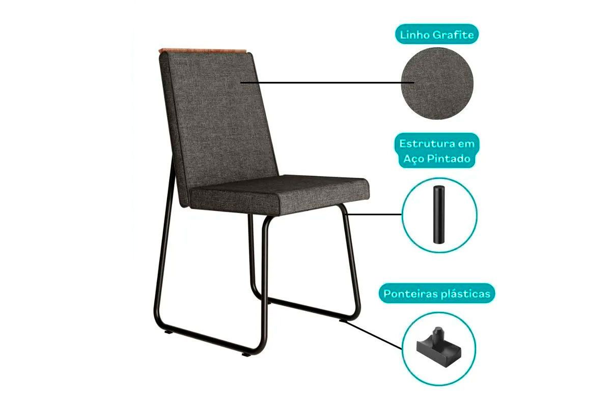 Sala de Jantar Completa Átria 1593 Aço c/ Tampo Madeirado 90x90cm e 4 Cadeiras Lira - Carraro