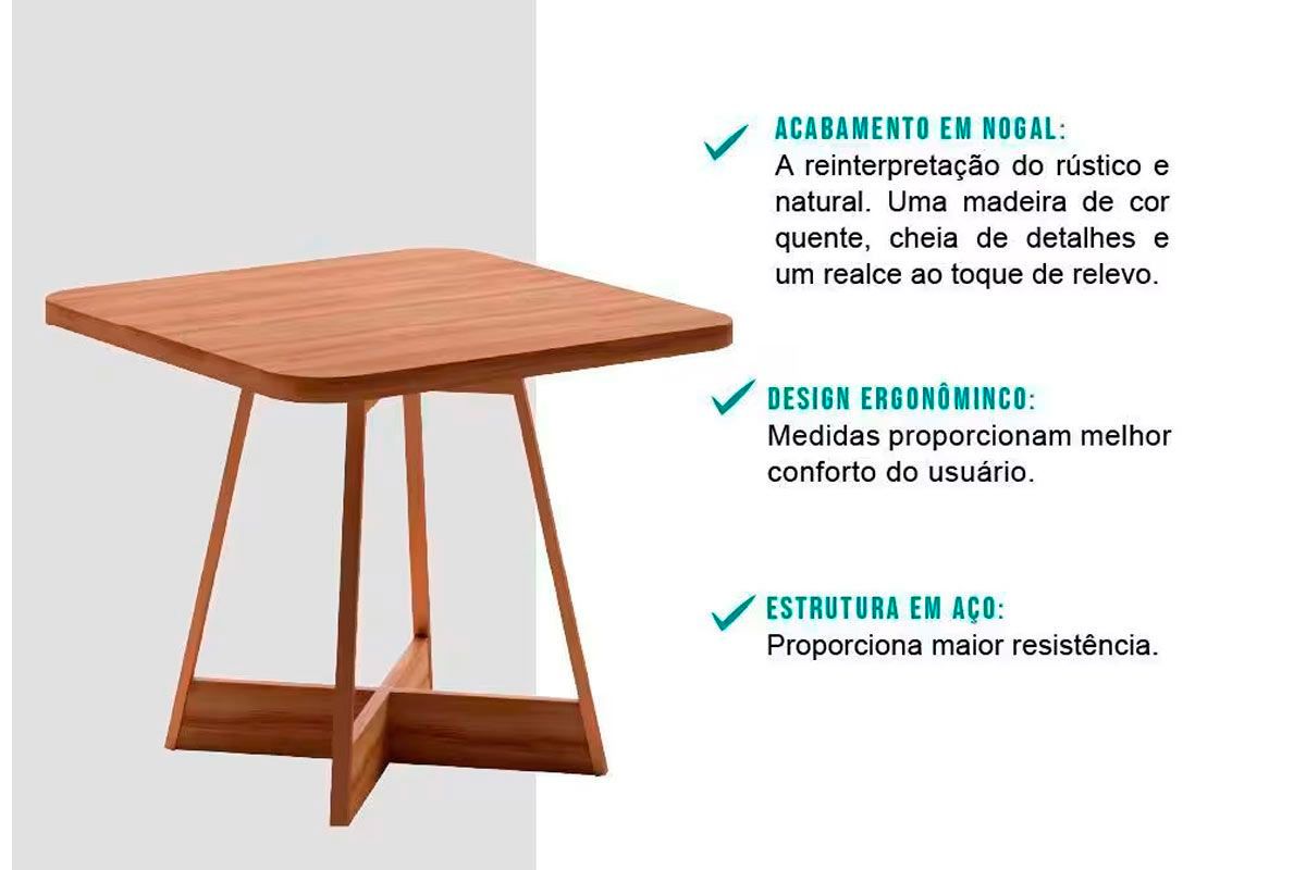Sala de Jantar Completa Átria 1593 Aço c/ Tampo Madeirado 90x90cm e 4 Cadeiras Lira - Carraro