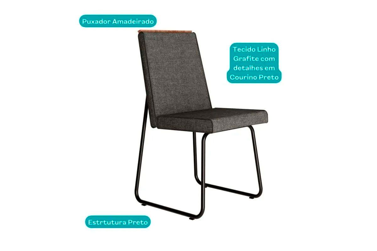 Sala de Jantar Completa Stellar 1597 Aço c/ Tampo Madeirado 160x90cm e 6 Cadeiras Lira - Carraro