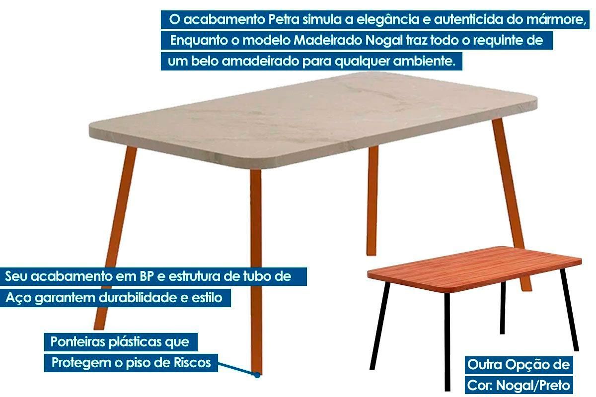 Sala de Jantar Completa Stellar 1597 Aço c/ Tampo Madeirado 160x90cm e 6 Cadeiras Lira - Carraro