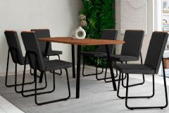 Sala de Jantar Completa Stellar 1597 Aço c/ Tampo Madeirado 160x90cm e 6 Cadeiras Lira - Carraro