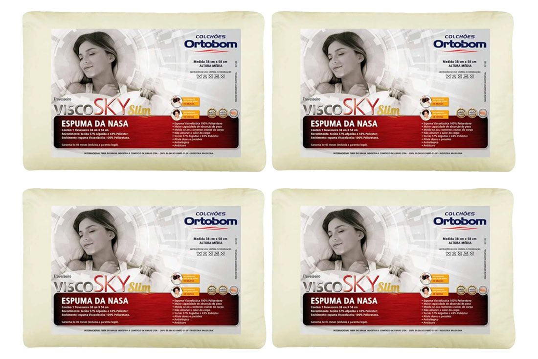Travesseiro Viscoelástico Kit 4un Sky Slim Ortobom