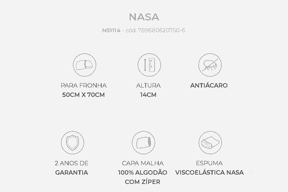 Travesseiro Viscoelástico Kit 2un Nasa NS1114 Duoflex