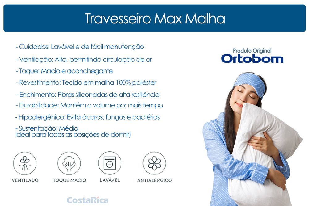 Travesseiro Fibras Pluma Kit 4un Max Malha Ortobom