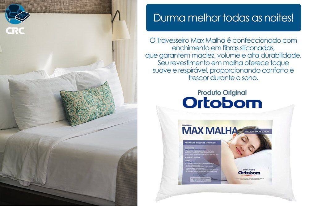 Travesseiro Fibras Pluma Kit 2un Max Malha Ortobom