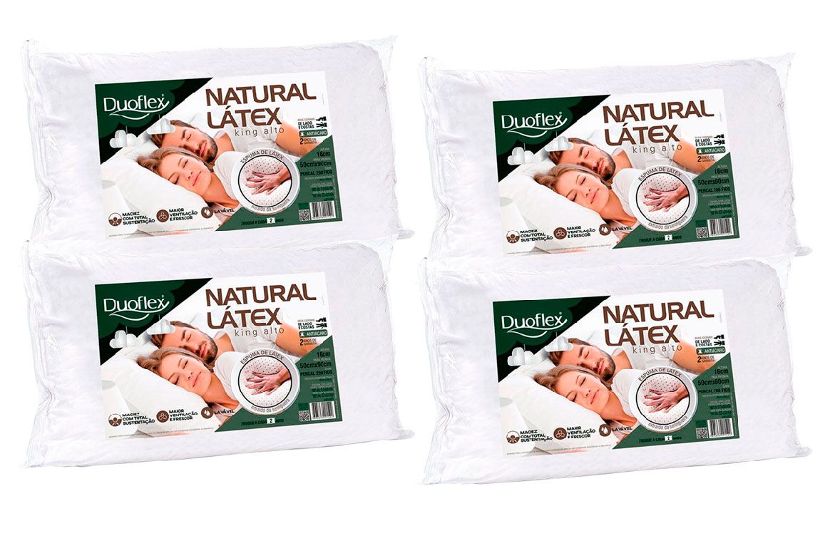 Travesseiro Látex Kit 4un Natural King Alto LN1000 Duoflex