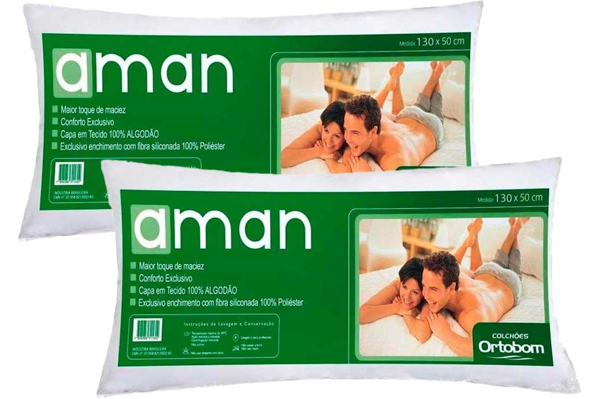 Travesseiro Fibras Pluma Kit 2un Aman Corpo Ortobom