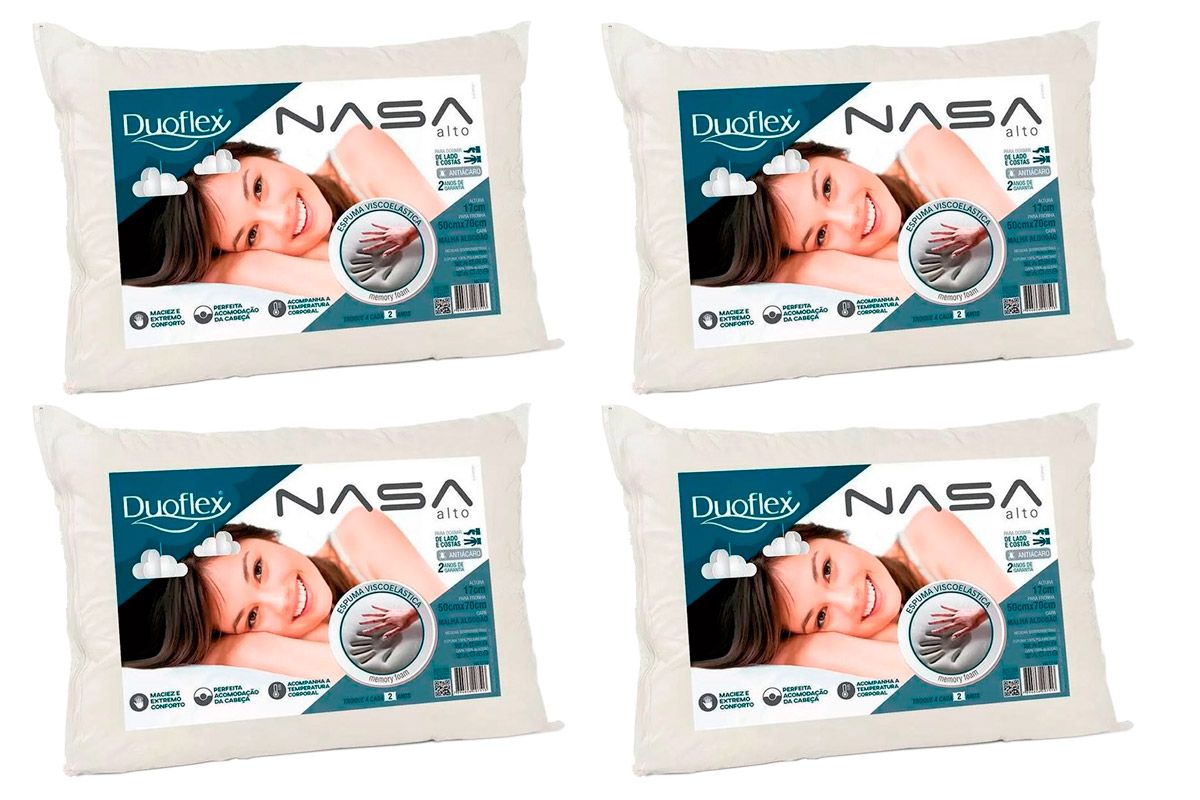 Travesseiro Viscoelástico Kit 4un Nasa Alto NS1116 Duoflex