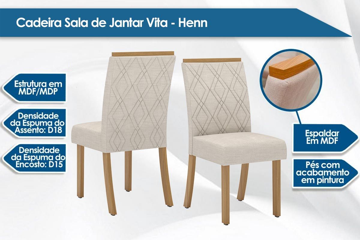 Sala de Jantar Completa Luiza c/ Tampo de Vidro 120x80cm e 4 Cadeiras Vita - Henn
