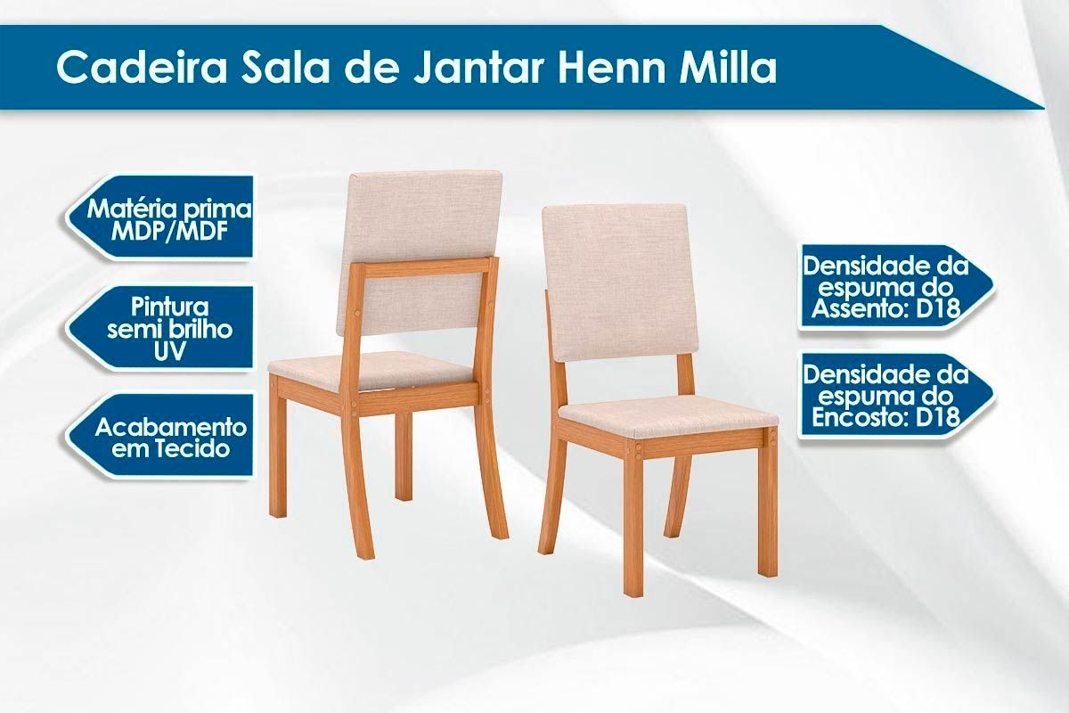 Sala de Jantar Completa Lins c/ Tampo Madeirado 120x80cm e 4 Cadeiras Milla - Henn