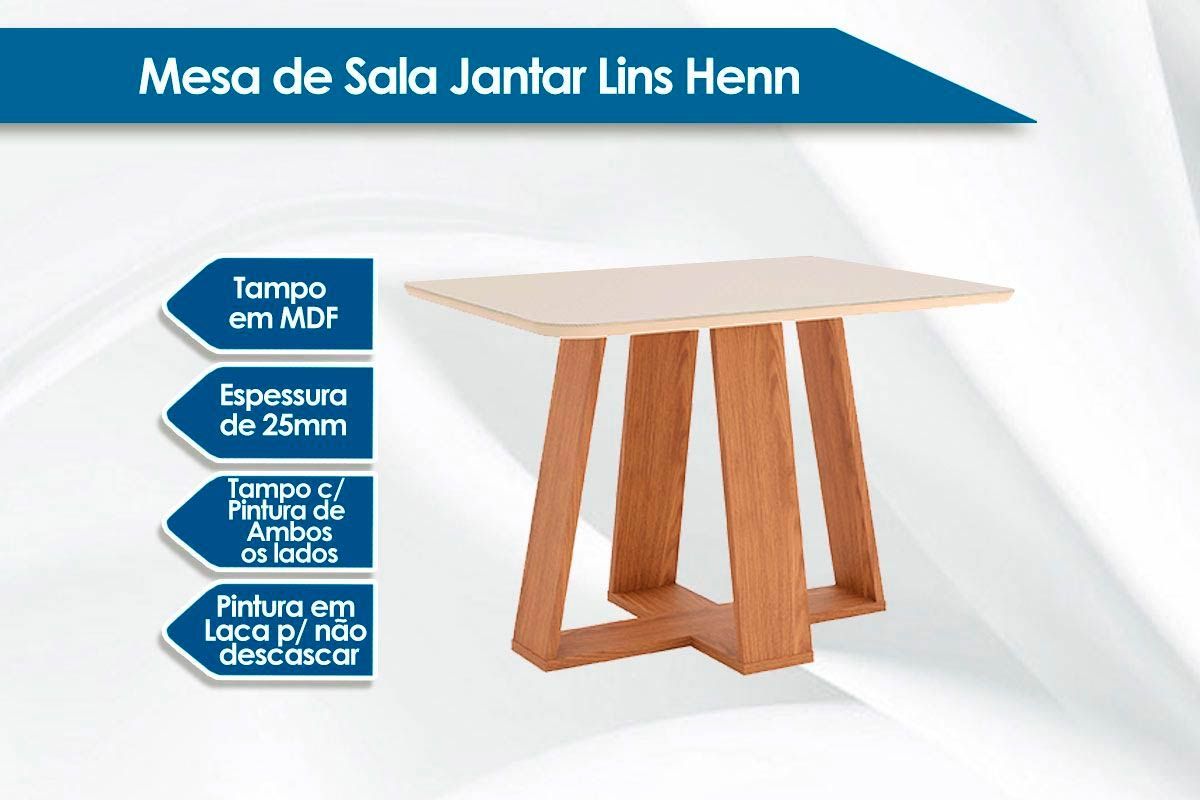 Sala de Jantar Completa Lins c/ Tampo Madeirado 120x80cm e 4 Cadeiras Milla - Henn