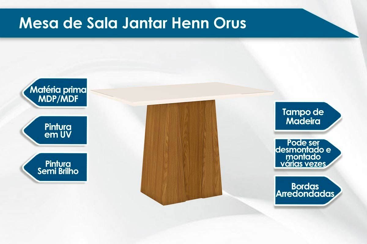 Sala de Jantar Completa Orus c/ Tampo Madeirado 120x80cm e 4 Cadeiras Milla - Henn