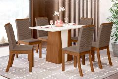 Sala de Jantar Completa Orus Tampo Madeirado 120x80cm e 6 Cadeiras Isa - Henn