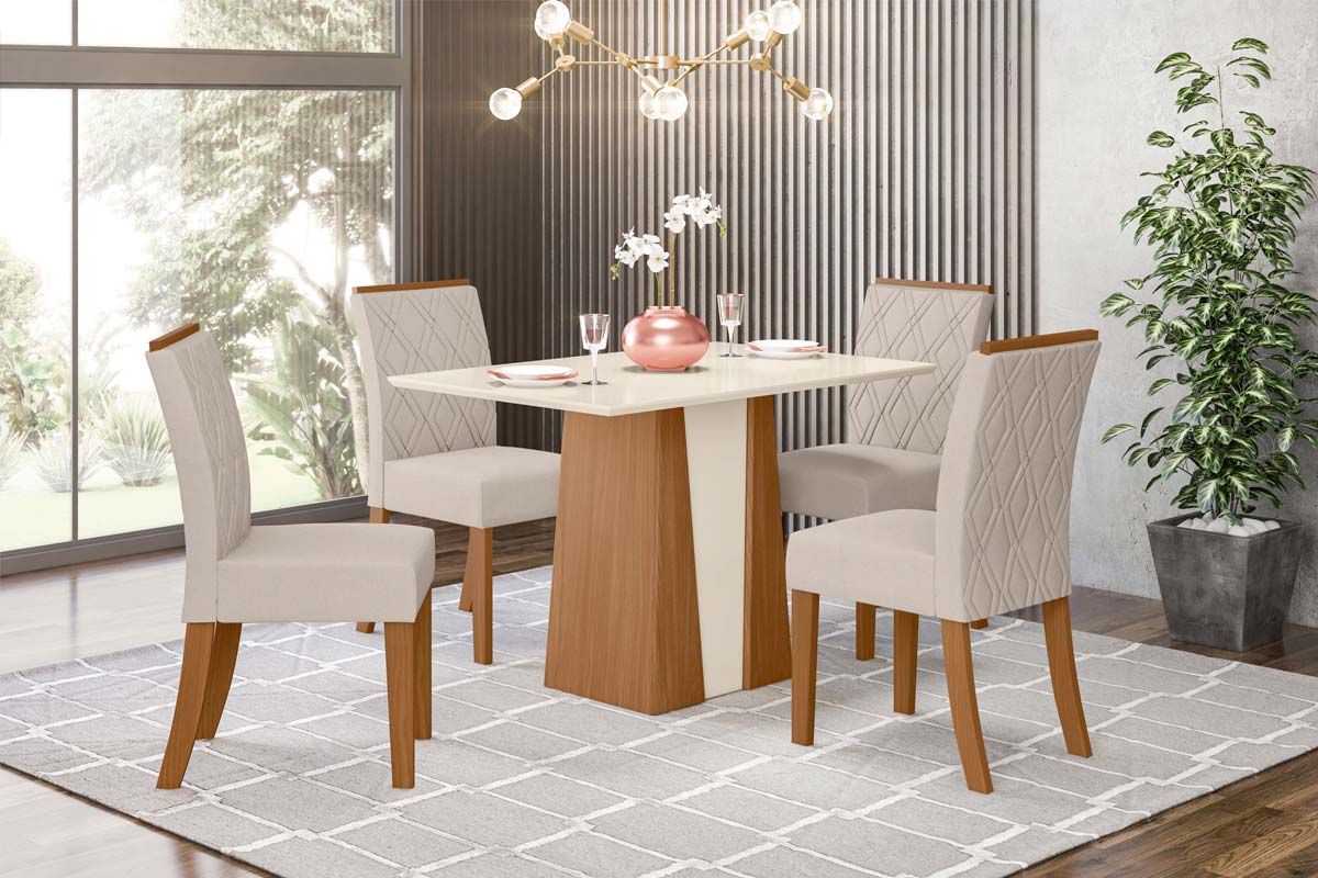 Sala de Jantar Completa Orus c/ Tampo Madeirado 120x80cm e 4 Cadeiras Vita - Henn