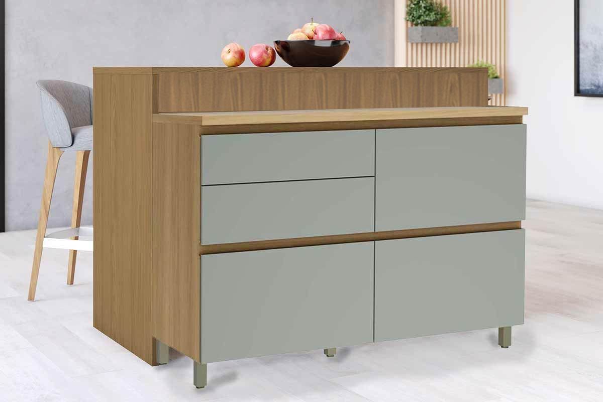 Bancada Ilha Cozinha Nesher Rainha c/1 Porta 4Gavs 120cm