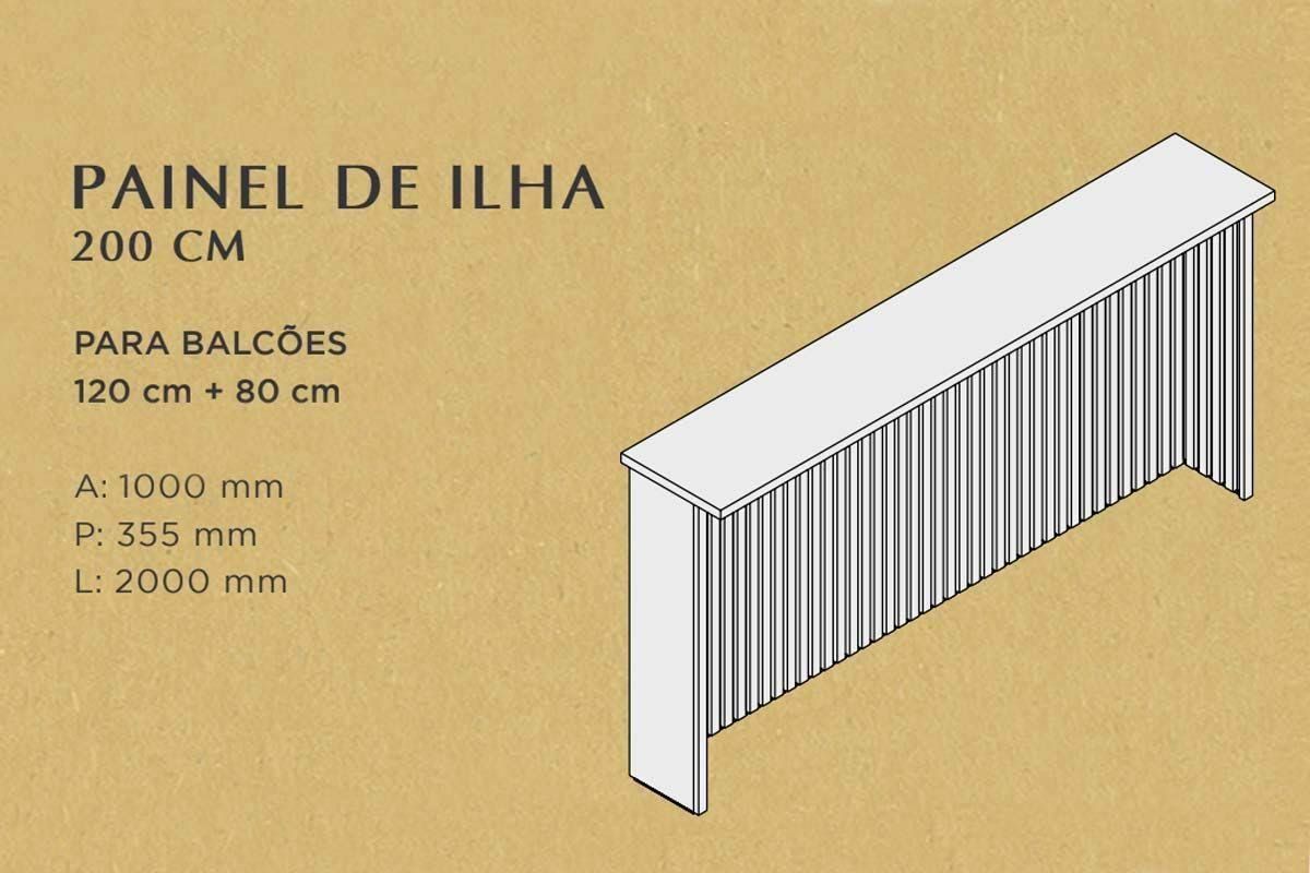 Bancada Ilha Cozinha Nesher Imperatriz c/2 Portas 5Gavs 200cm