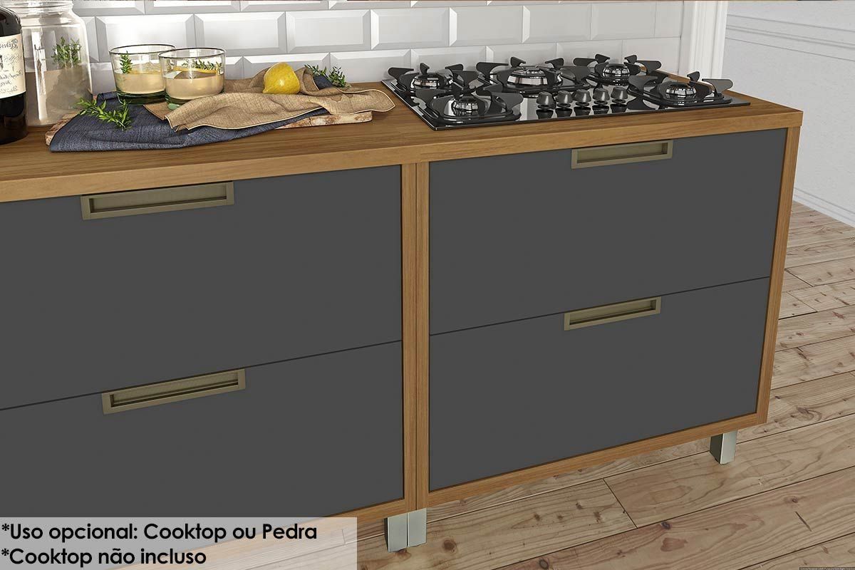 Bancada Ilha Cozinha Nesher Imperatriz c/2 Portas 5Gavs 200cm
