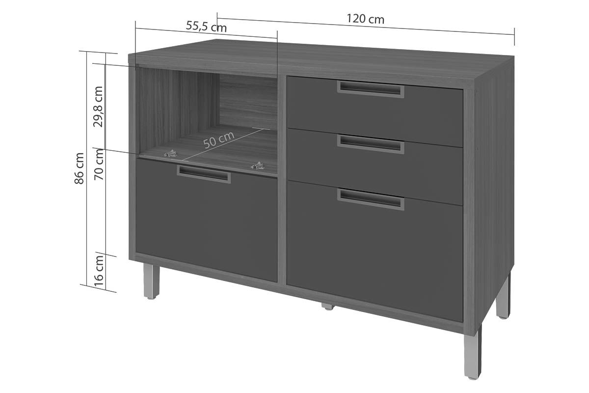 Bancada Ilha Cozinha Nesher Imperatriz c/2 Portas 5Gavs 200cm