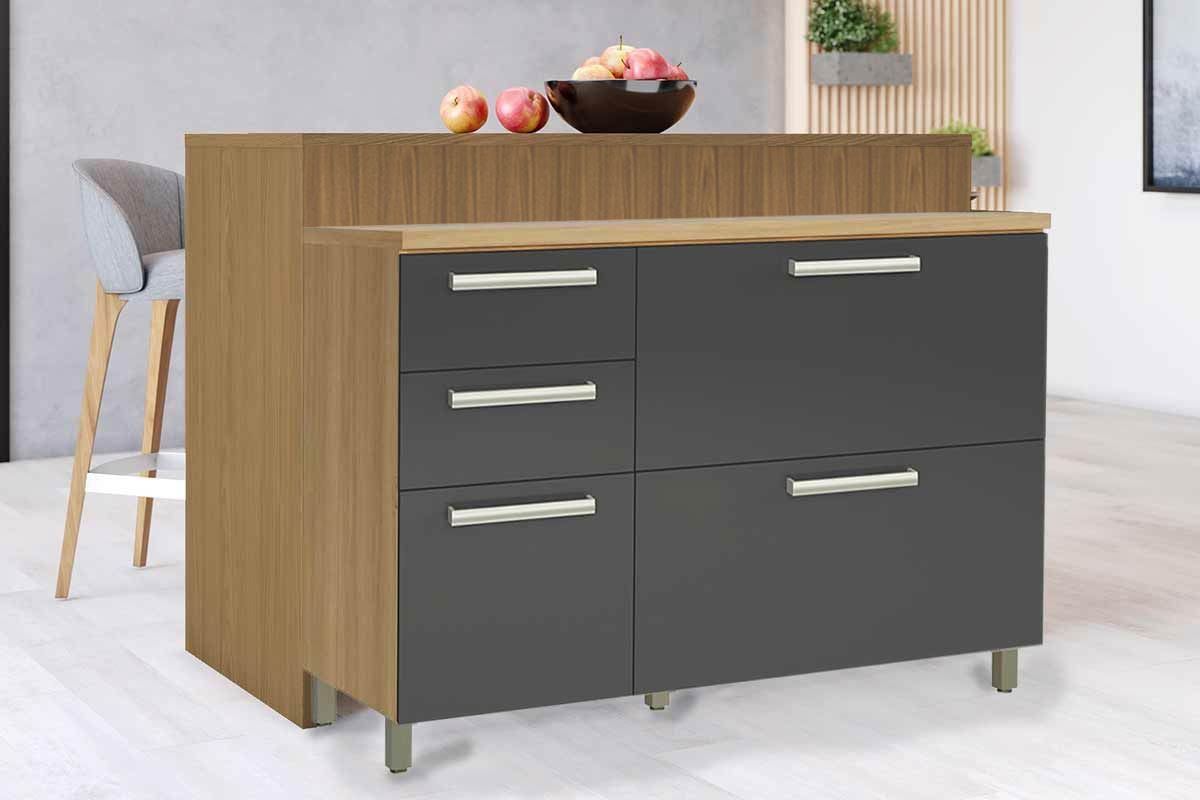 Bancada Ilha Cozinha Nesher Burguesa c/2 Portas 3Gavs 120cm