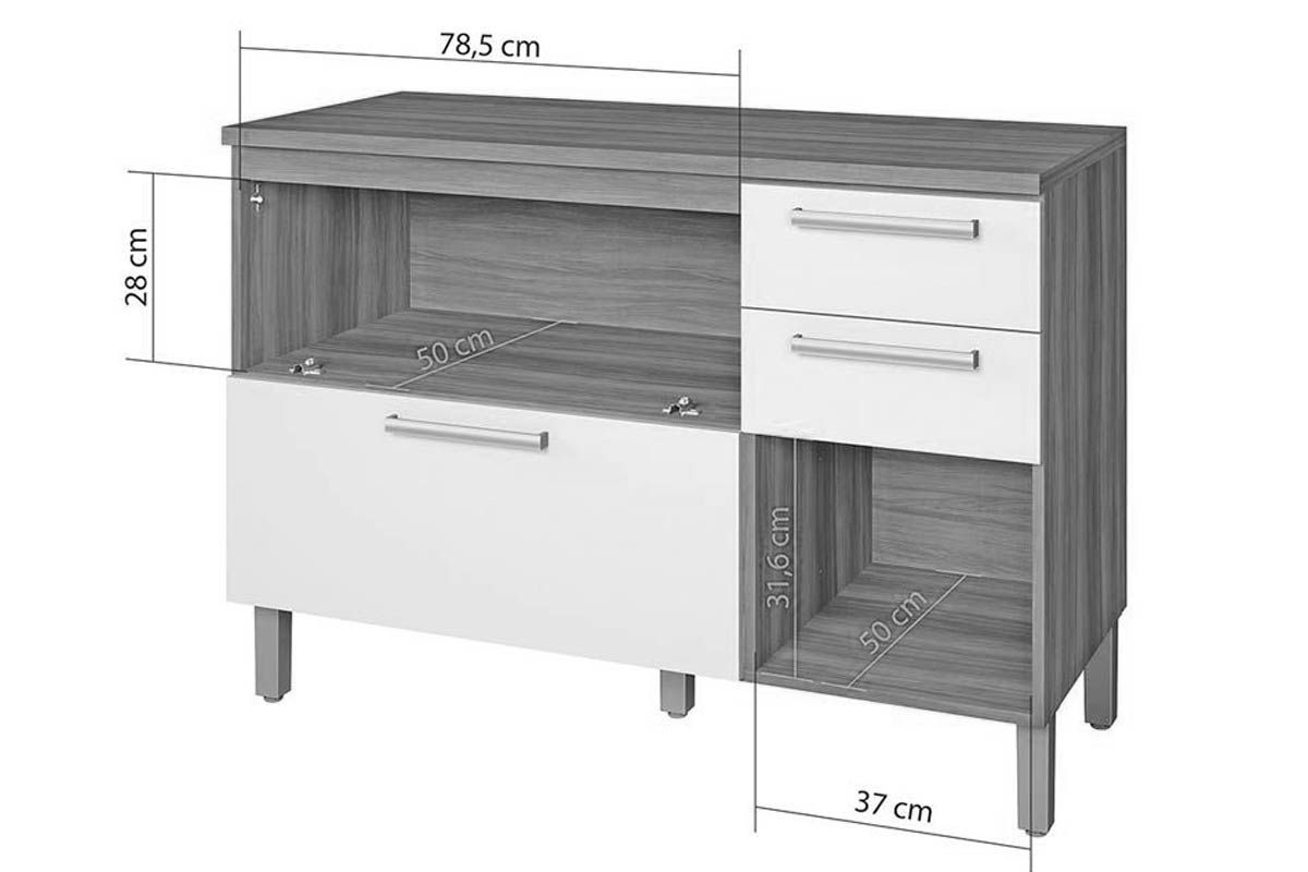 Bancada Ilha Cozinha Nesher Burguesa c/3 Portas 4Gavs
