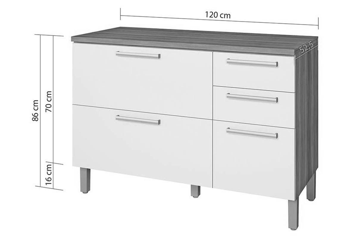 Bancada Ilha Cozinha Nesher Burguesa c/3 Portas 4Gavs