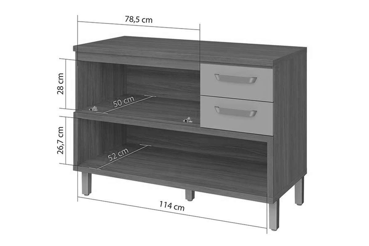 Bancada Ilha Cozinha Nesher Princesa c/2 Portas 3Gavs 200cm