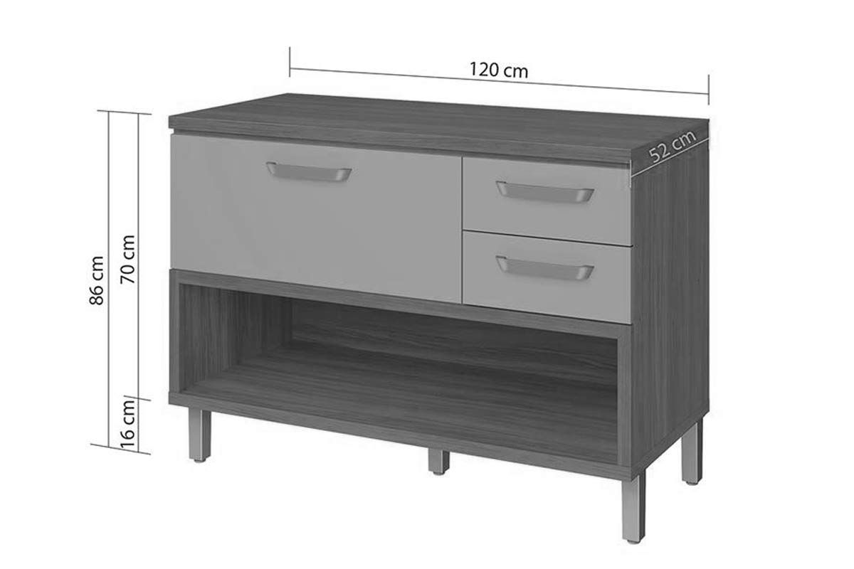 Bancada Ilha Cozinha Nesher Princesa c/2 Portas 3Gavs 200cm