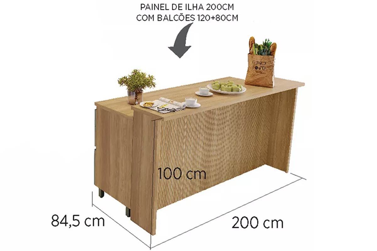 Bancada Ilha Cozinha Nesher Princesa c/2 Portas 3Gavs 200cm