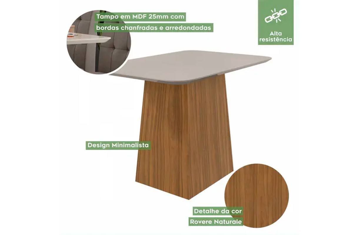 Sala de Jantar Completa Nevada Tampo Madeirado 130cm e 4 Cadeiras Celebrare - Lopas