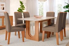 Sala Jantar Mesa Valentina Tampo Madeirado c/ Vidro 180x90cm e 6 Cadeiras Nicole - Cimol