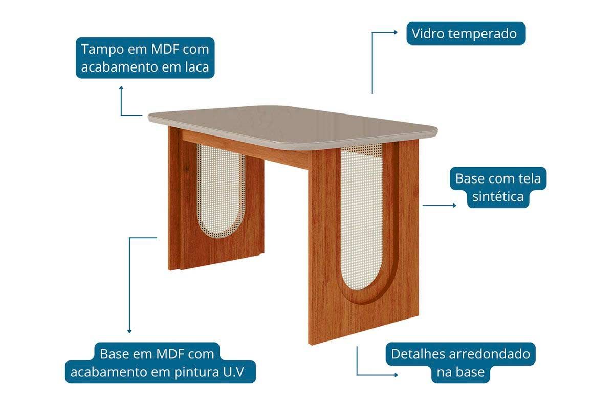 Sala Jantar Mesa Valentina Tampo Madeirado c/ Vidro 130x80cm e 4 Cadeiras Nicole - Cimol