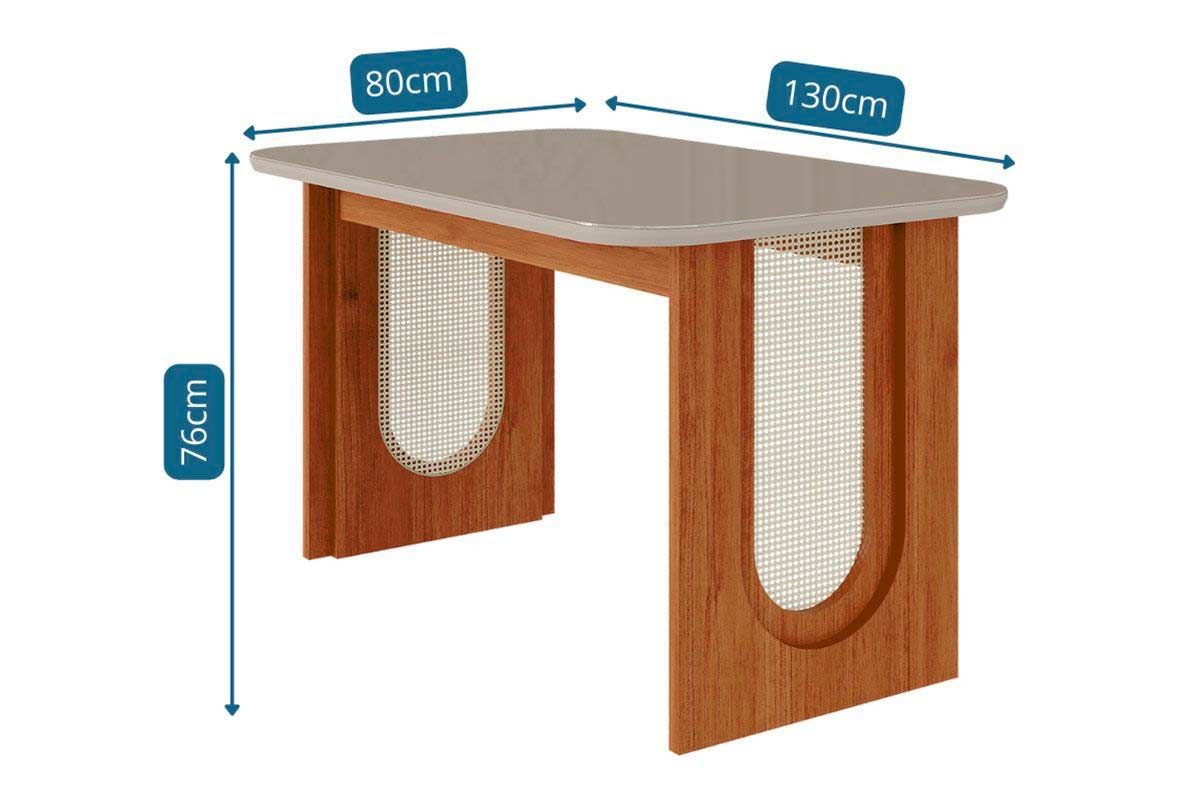 Sala Jantar Mesa Valentina Tampo Madeirado c/ Vidro 130x80cm e 4 Cadeiras Nicole - Cimol