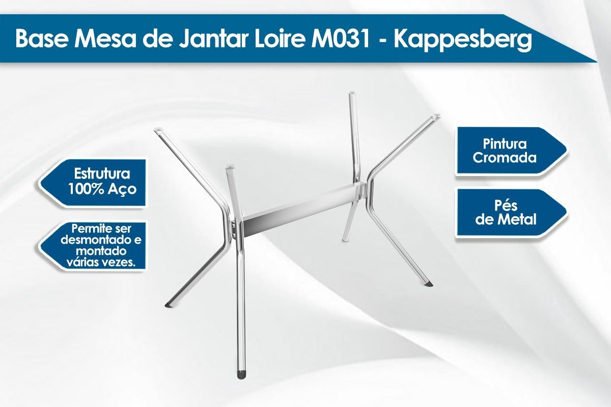 Sala Jantar Mesa Loire Tampo Madeirado 90x160cm e 6 Cadeiras Lisboa - Kappesberg
