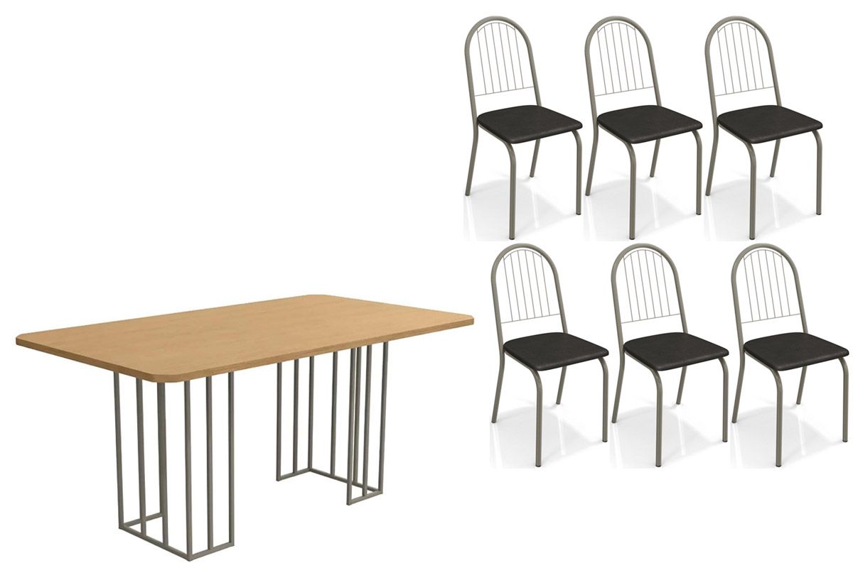 Sala Jantar Mesa Duina c/ Tampo de Madeira 160cm e 6 Cadeiras Noruega - Kappesberg