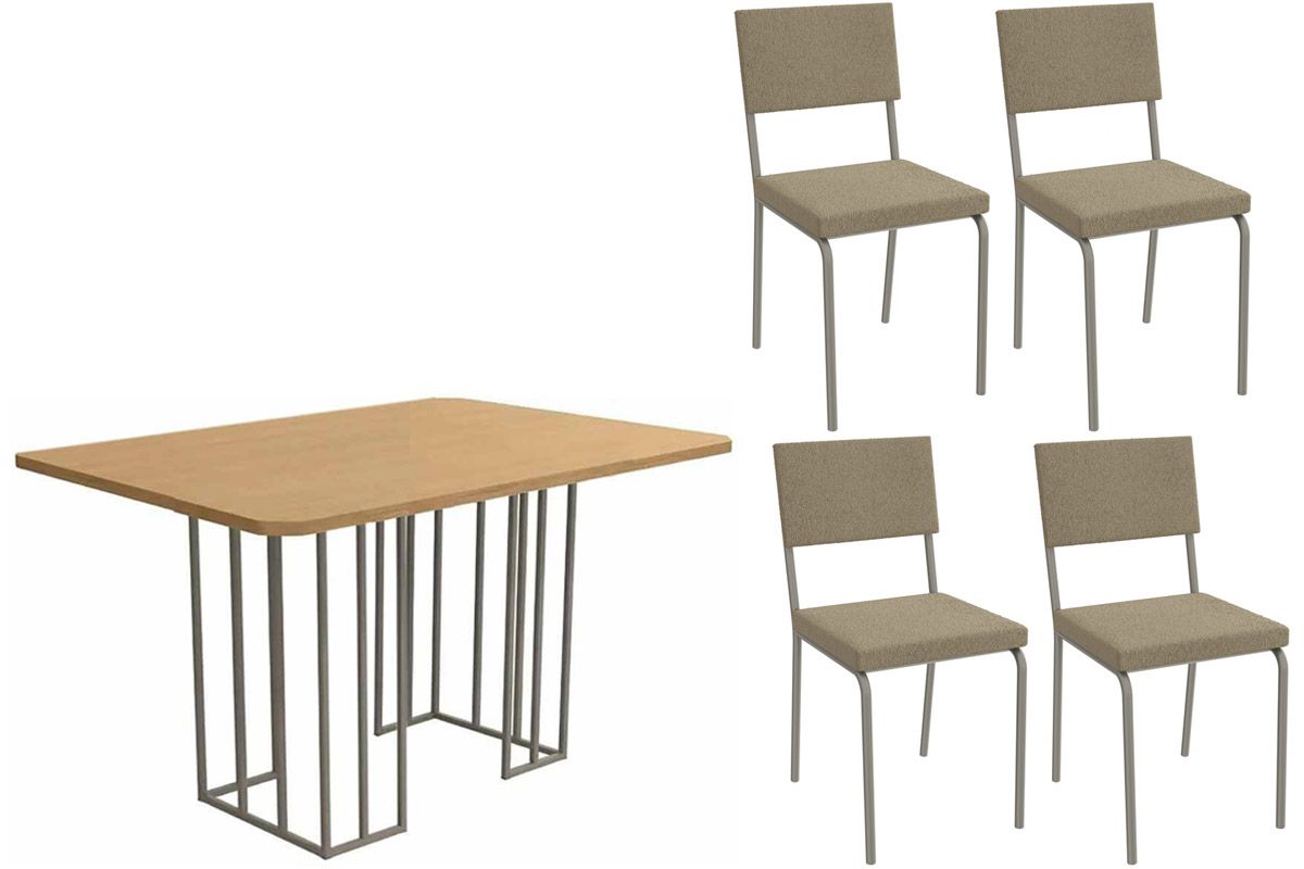 Sala Jantar Mesa Duina c/ Tampo de Madeira 136cm e 4 Cadeiras Zaria - Kappesberg