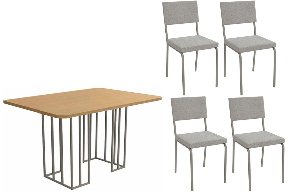 Sala Jantar Mesa Duina c/ Tampo de Madeira 136cm e 4 Cadeiras Zaria - Kappesberg