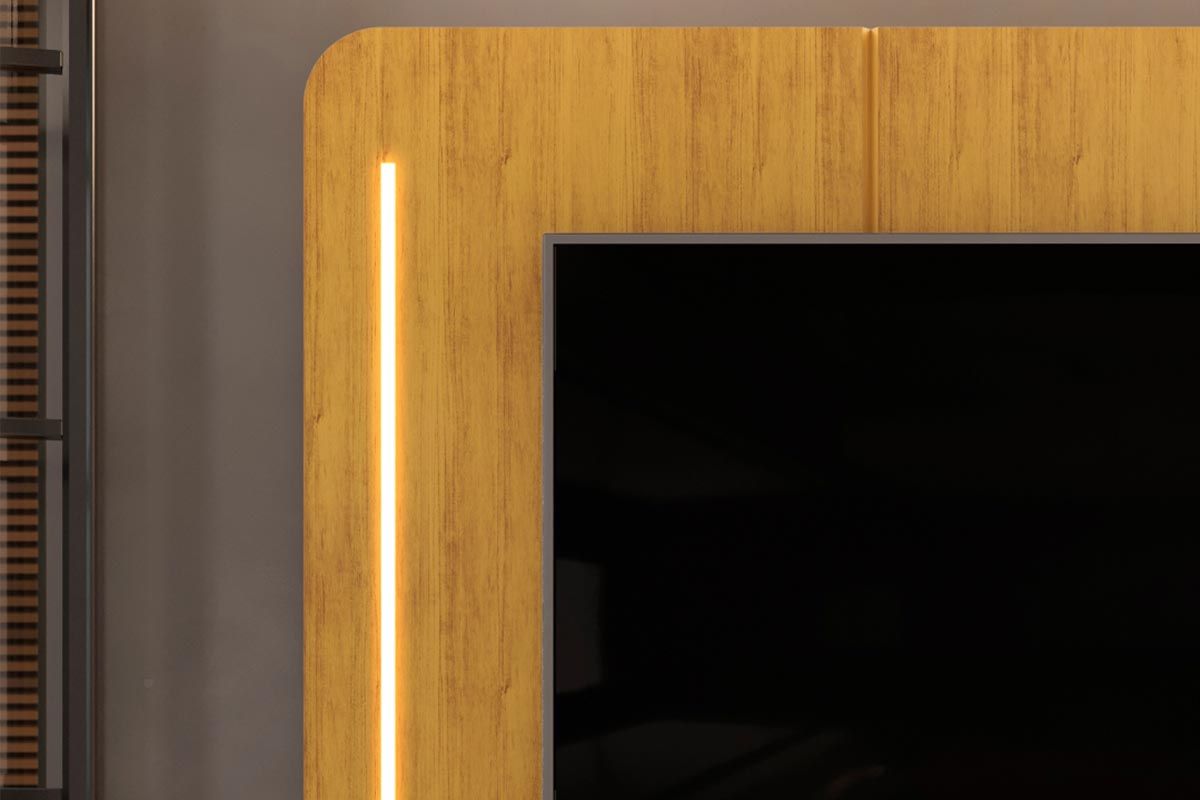 Rack Bancada c/ Painel p/ TV até 75 Pol Atlas Ripado 2 Portas 218x62cm - DJ Móveis