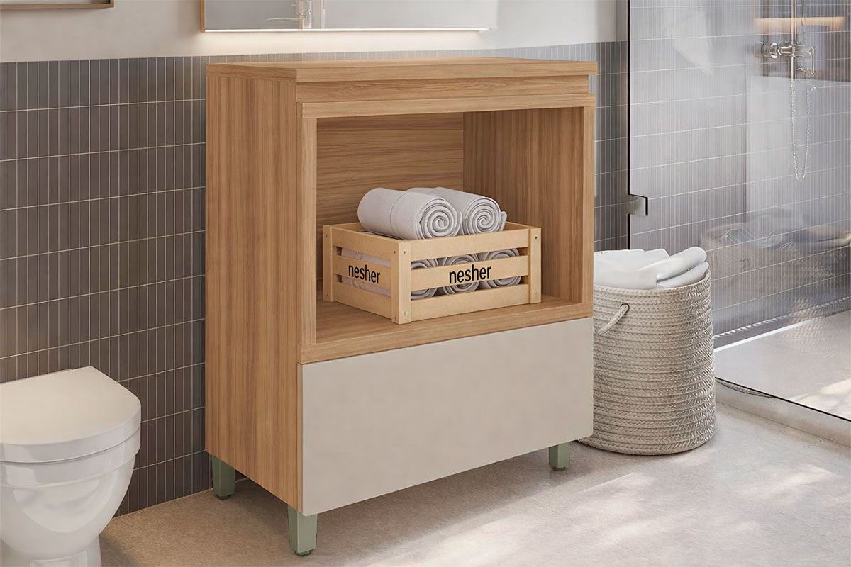 Gabinete Banheiro Marquesa c/1Gav e Nicho 80cm NesherNature/Greige Gabinete Banheiro Marquesa c/1Gav e Nicho 80cm NesherNature/Greige