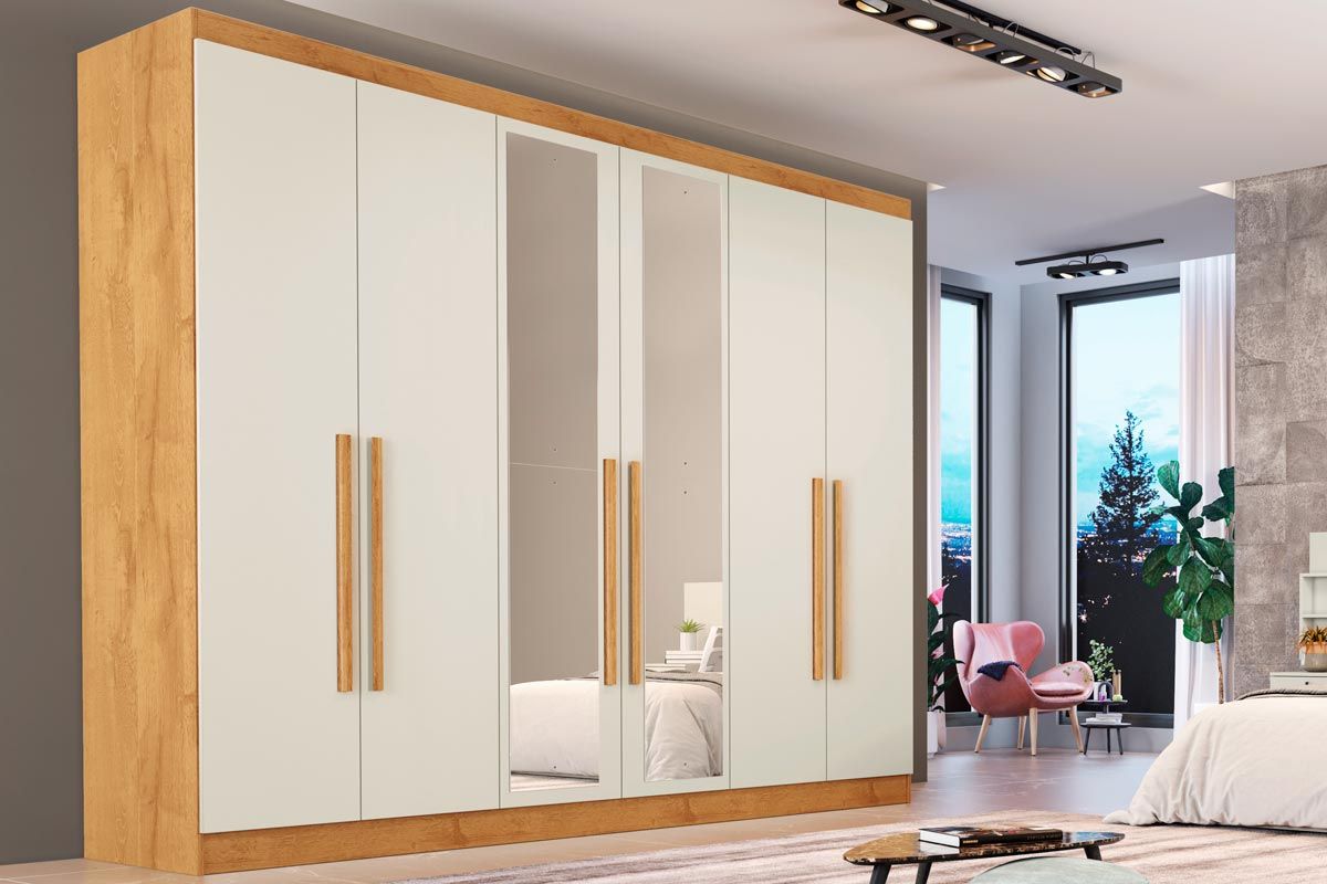 Guarda Roupa Casal 6 Portas (2 c/ Espelho) e 6 Gavetas Oslo - EuropaPeroba/Off White